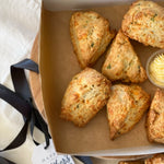 Load image into Gallery viewer, Cheddar Chive Scones with Hot Honey Butter
